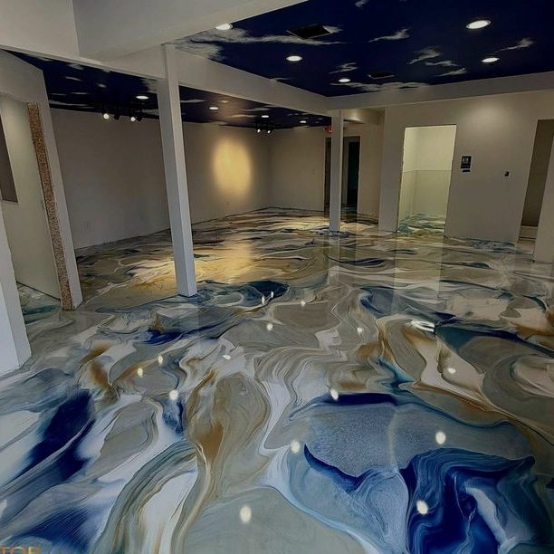 White, blue and sand metallic marble epoxy
