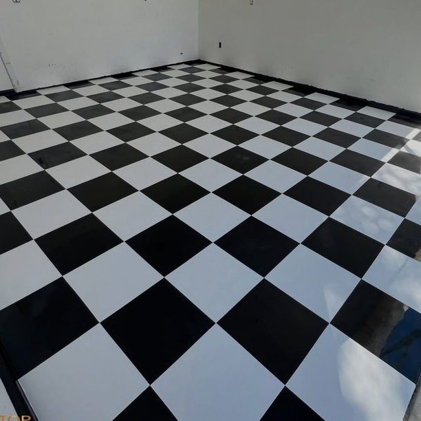 Black and white checker epoxy floor